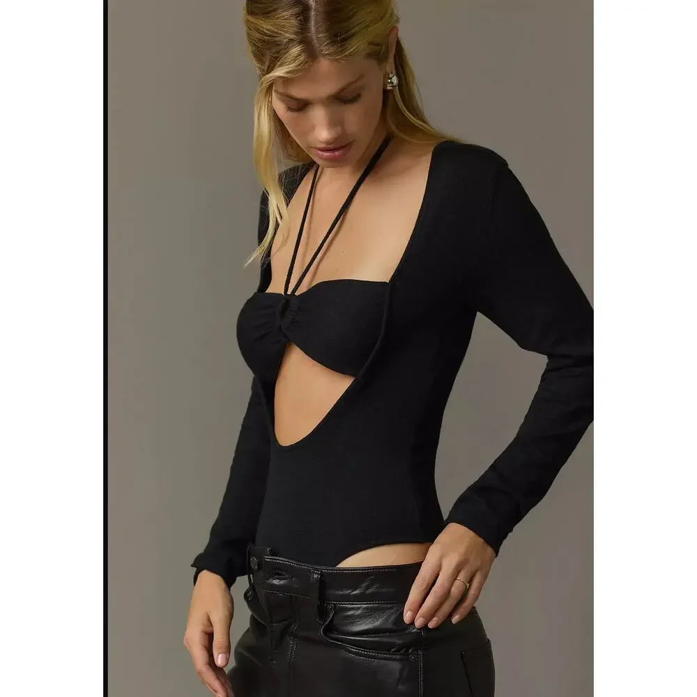NWT Anthropologie Love Stories Anderson Black Bodysuit - Size Large